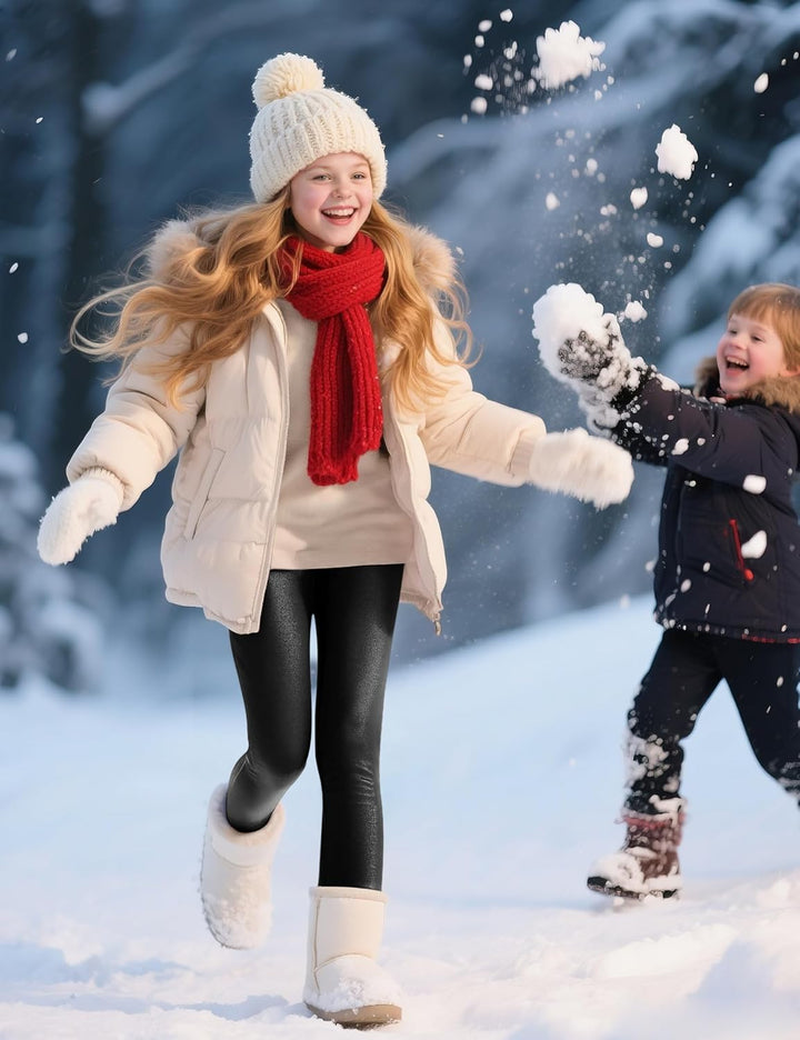 KEREDA Mädchen Leggings Thermo Gefüttert Thermoleggings Winter Warme Kunstleder 1/2er-Pack 116-122 S