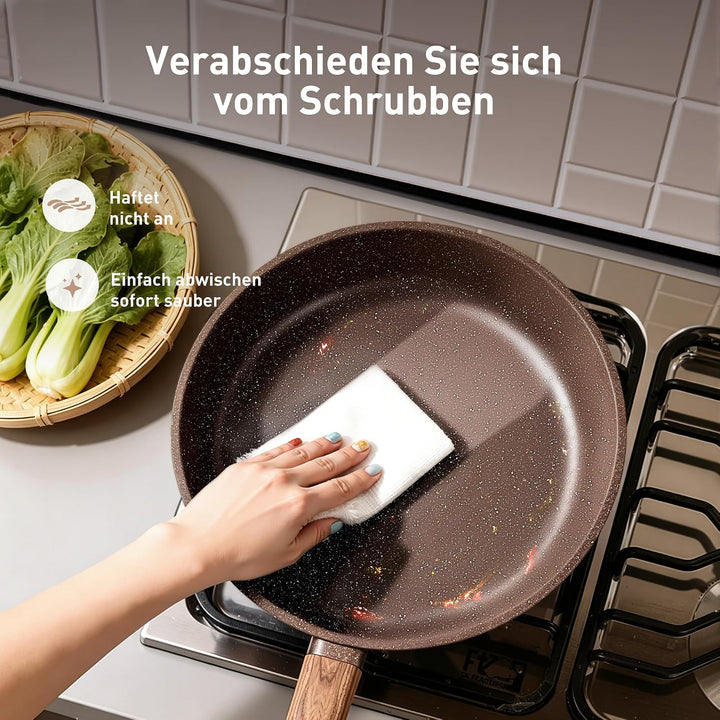 Kitchen Academy Antihaft Topfset Induktion mit Glasdeckel Braun 10tlg