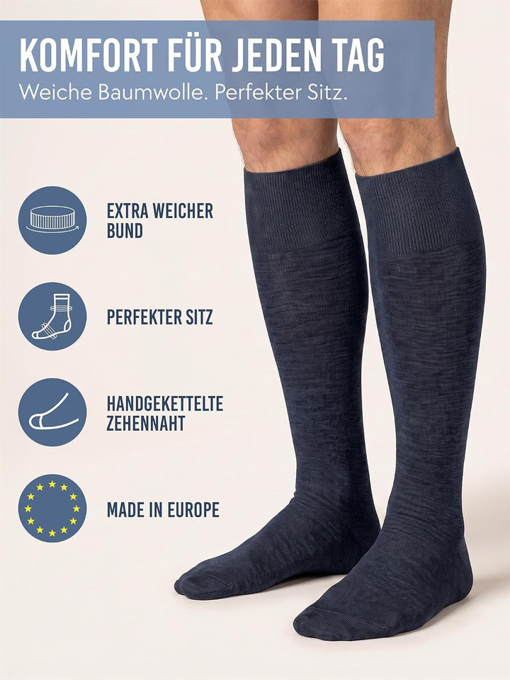 normani 6 Paar Original Business Kniestrümpfe Baumwolle mit Elasthan ohne Gummidruck Marine 39-42, M