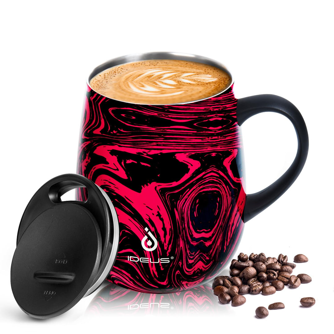 Ideus 453.6 g (470ml) Isolierter Kaffeebecher mit Griff und Deckel, doppelwandiger Edelstahl-Vakuum-