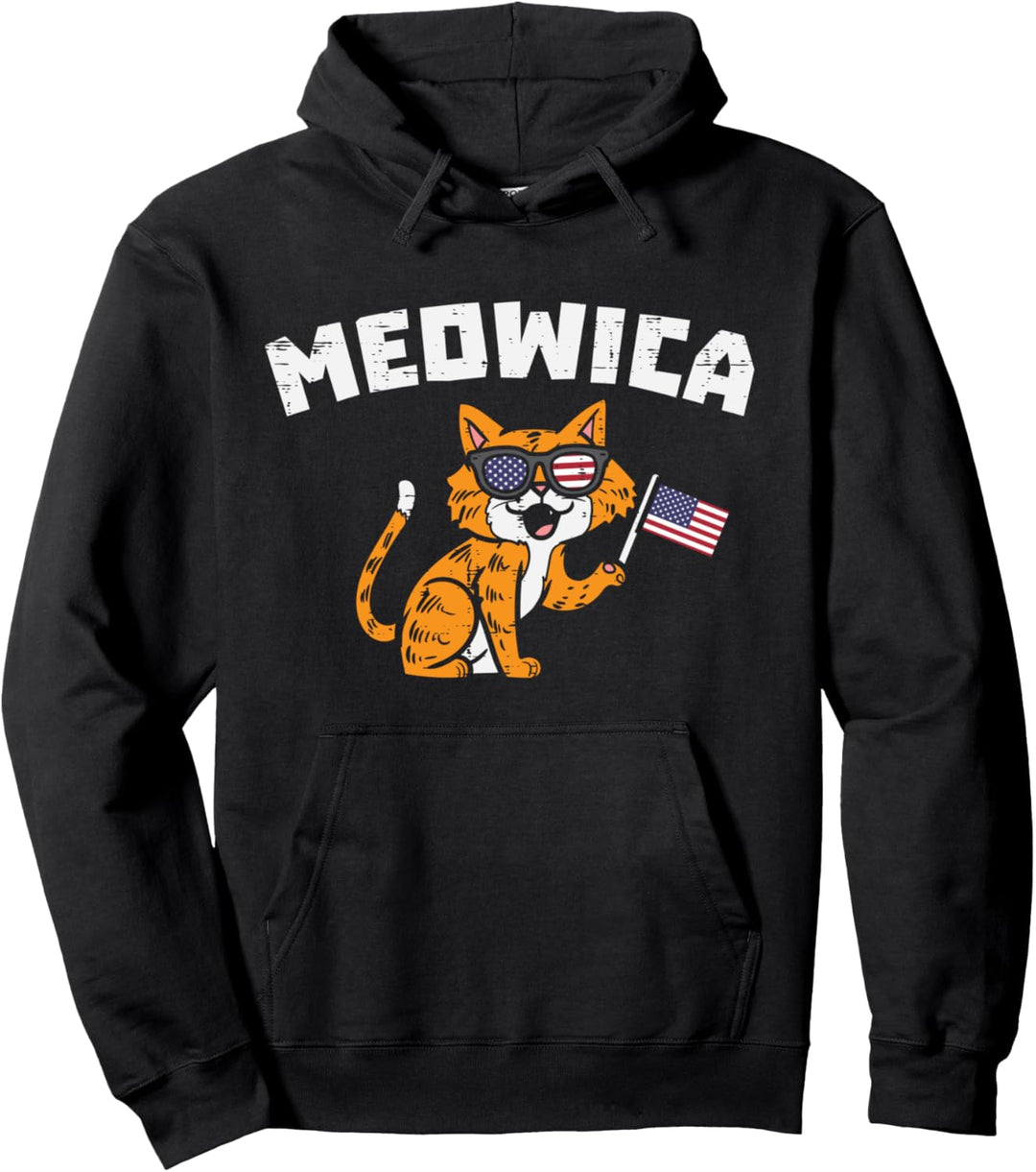 Meowica Sunglasses Cat US American Flag 4th Of July Fourth Pullover Hoodie