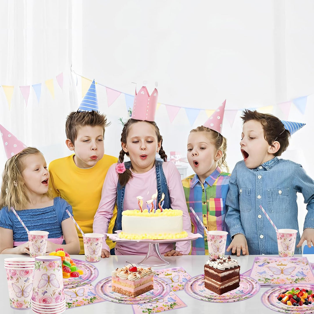 Aitsite 100 Stück Rosa Schmetterling Partygeschirr Set, Schmetterling Partyteller Geburtstag für 20