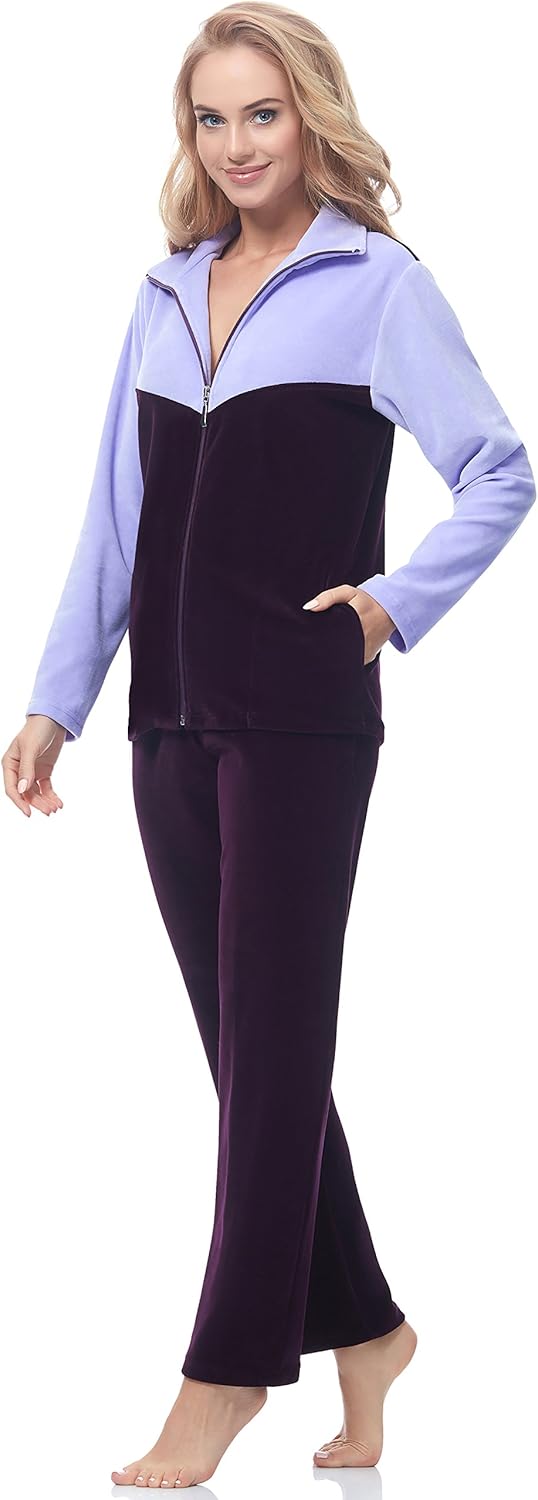 Merry Style Damen Velours Freizeitanzug Hausanzug MSMG001, Violett (Kein Aufdruck)(1725)