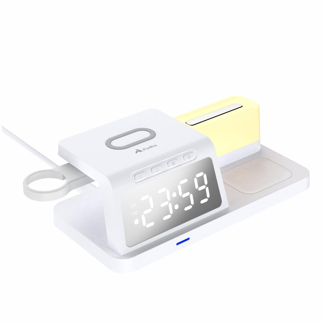 3-in-1 Ladestation mit 15W Wireless Charging & Wecker – Qi Ladegerät mit LED-Display, 3 Alarmzeiten,