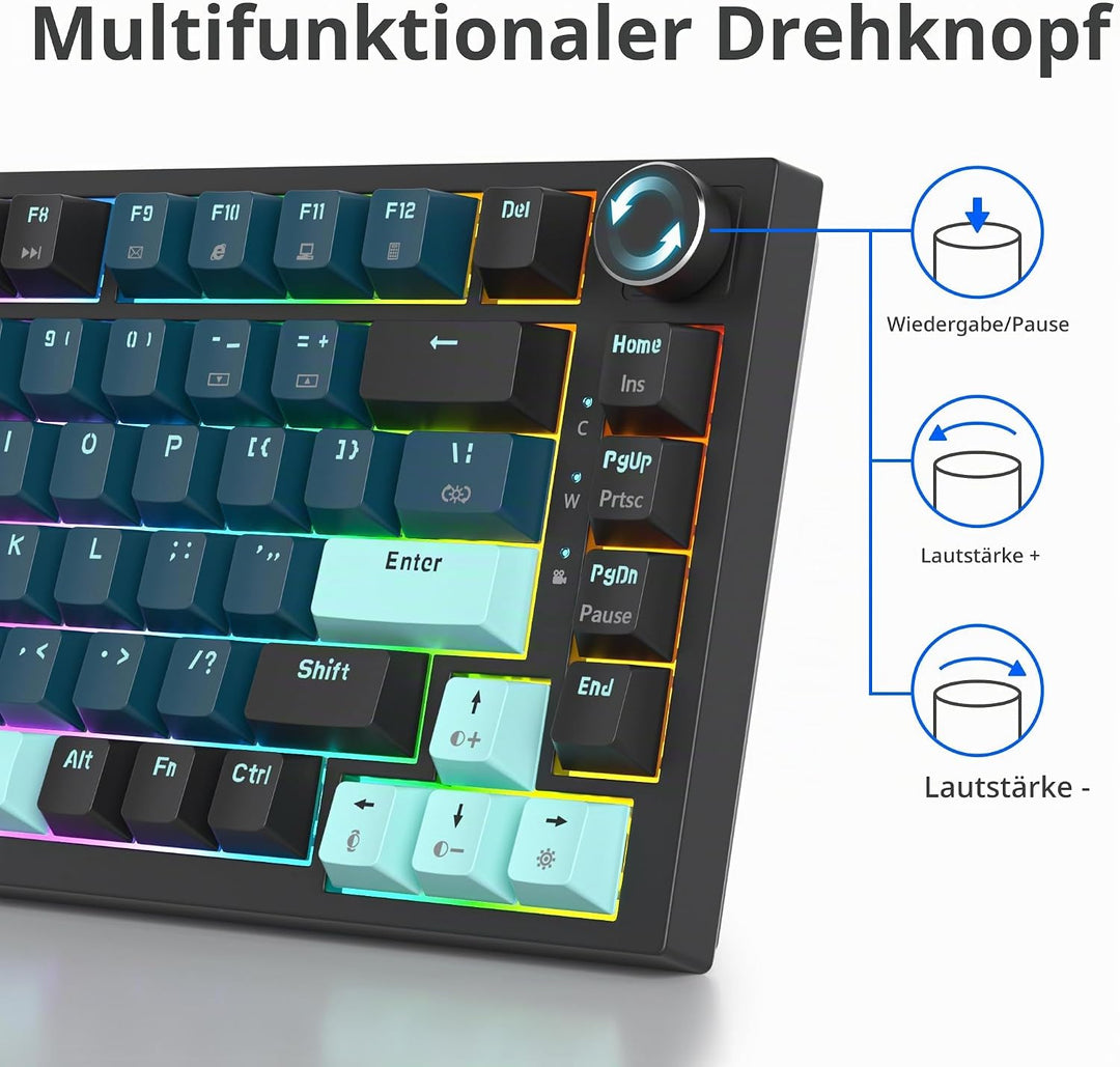 SOLIDEE Verkabelte 75% Mechanische Gaming-Tastatur, Hot-Swap-Fähig Mit Gasket Struktur, RGB-Hintergr