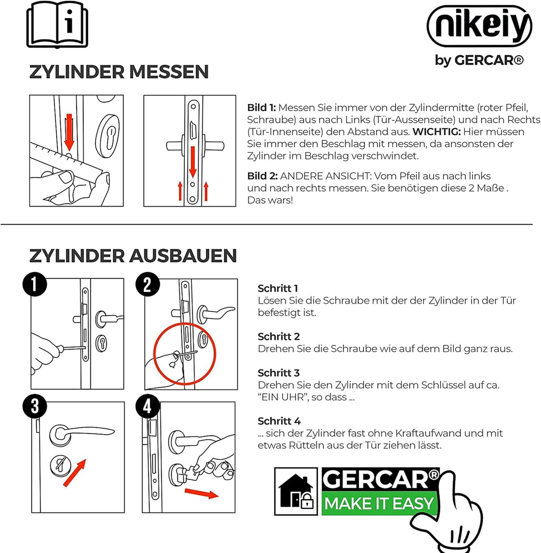 GERCAR 8x Knaufzylinder gleichschliessend 8 Schliesszylinder 40/40 inkl. 40 Schlüssel - 80 mm - Türs