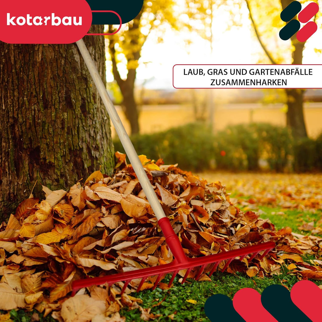KOTARBAU® Heurechen - 54 cm - mit Holzstiel 1,5 m - Extra-Click - Laubrechen Kunststoff - 14 Zinken