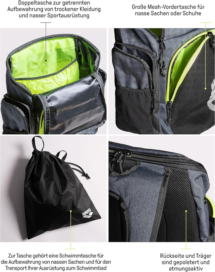 Arena Team Backpack 45 Grosser Sportlicher Rucksack, Reise-, Sport-, Schwimm- und Freizeitrucksack,