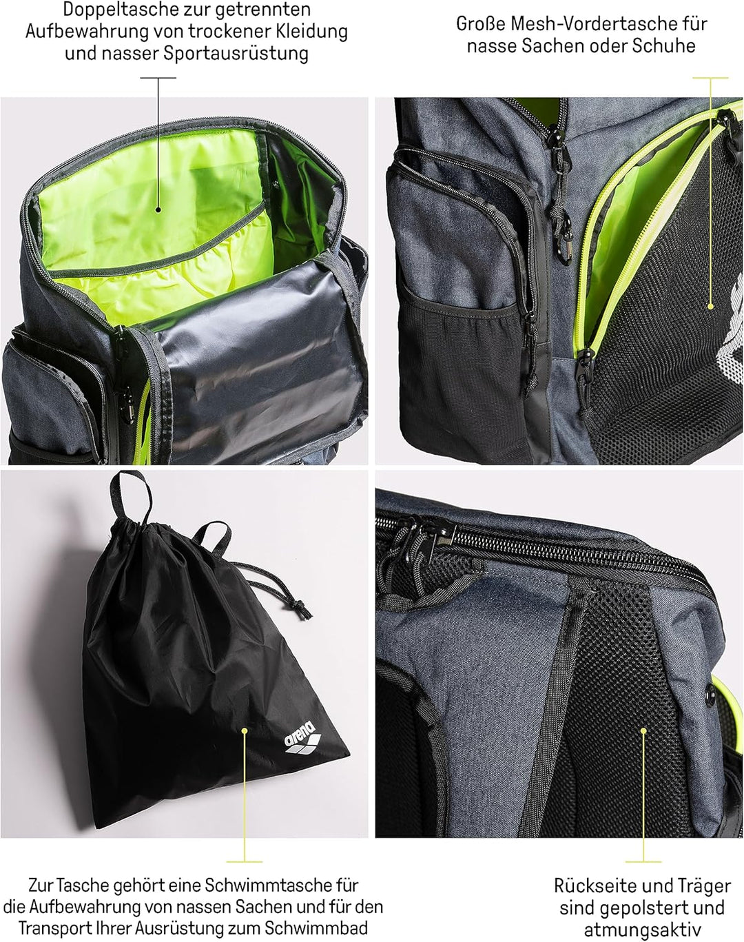 Arena Team Backpack 45 Grosser Sportlicher Rucksack, Reise-, Sport-, Schwimm- und Freizeitrucksack,
