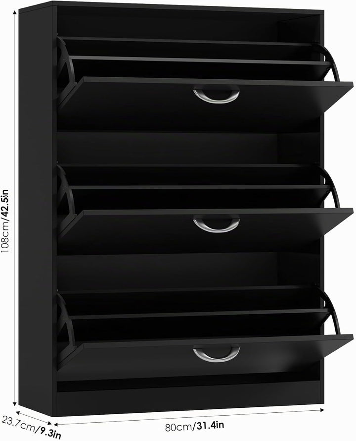 FirFurd Schuhschrank schwarz mit Schuhkipper für 12-24 Parre, Schuhregal platzsparend für Schuhaufbe