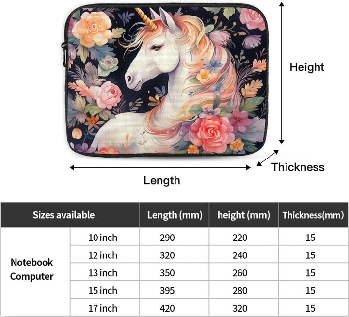 Laptoptasche mit Blume und Einhorn, Laptoptasche, Laptoptasche für Damen und Herren, stossfest, 15 Z