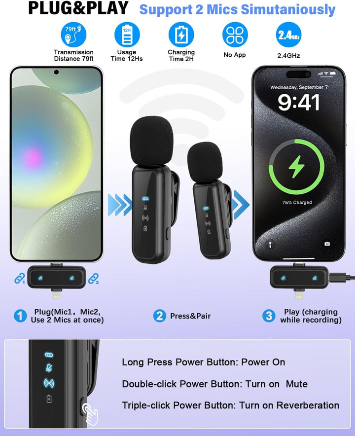Vlogging Kit für iPhone/Android, YouTube Starter Kit mit kabellosem Mikrofon/Kamerastativ/Flexibles