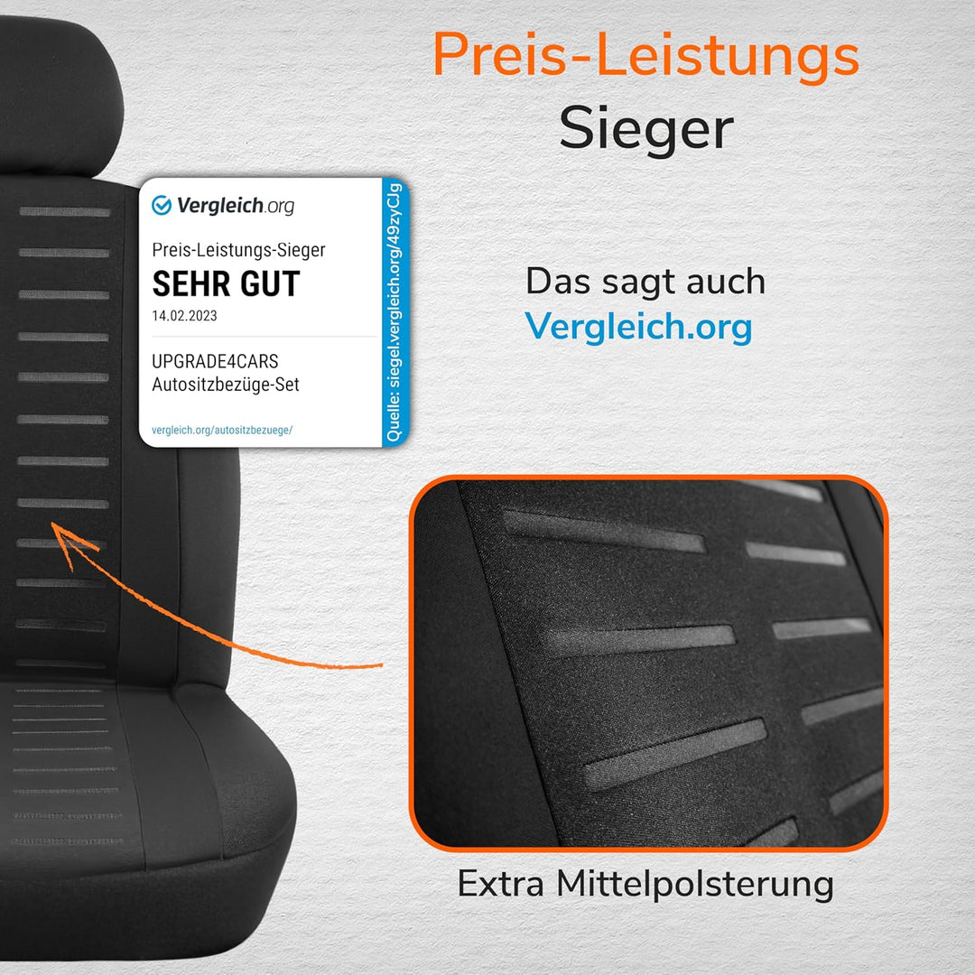 Upgrade4cars Autositzbezüge Set für die Vordersitze Version 2026 | Auto-Schonbezüge Universal in Sch