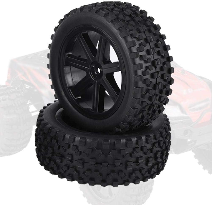 Qiterr 4pcs RC Auto-Reifen, 1/10 RC LKW-Gummireifen-Rad-Reifen-Zusätze für das Laufen des Buggy-Kett