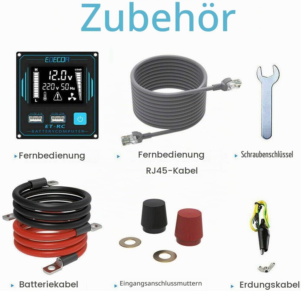 EDECOA Wechselrichter 2000w 12v 230v Spannungswandler mit Neuer Fernbedienung 2X USB und Bildschirm