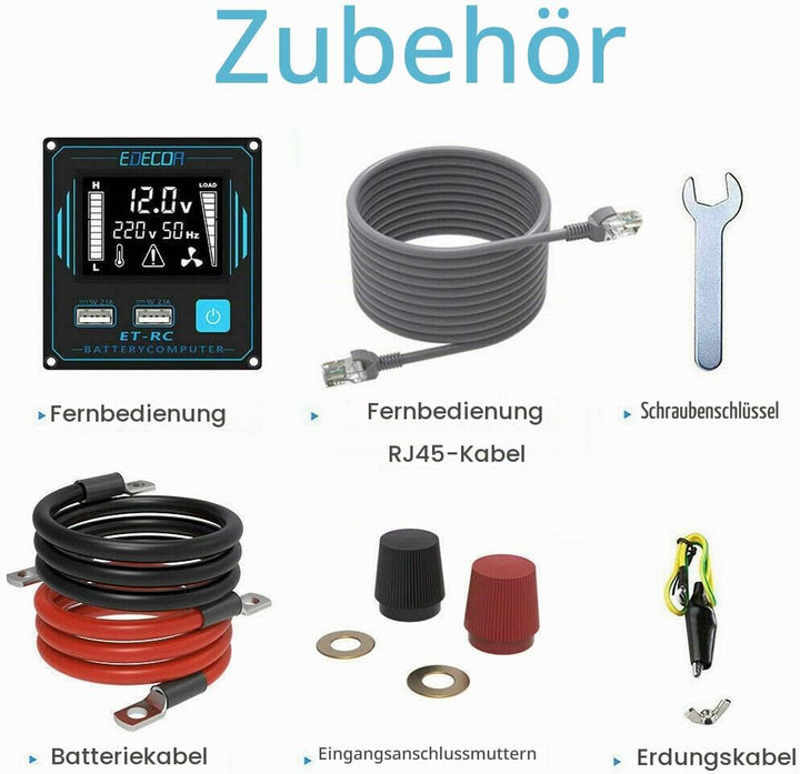 EDECOA Wechselrichter 2000w 12v 230v Spannungswandler mit Neuer Fernbedienung 2X USB und Bildschirm