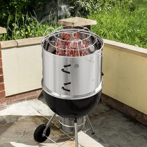 onlyfire Edelstahl Grillspiess Set und Edelstahl Räucherkammer Mittelkochsystem für Weber 47cm Kugel