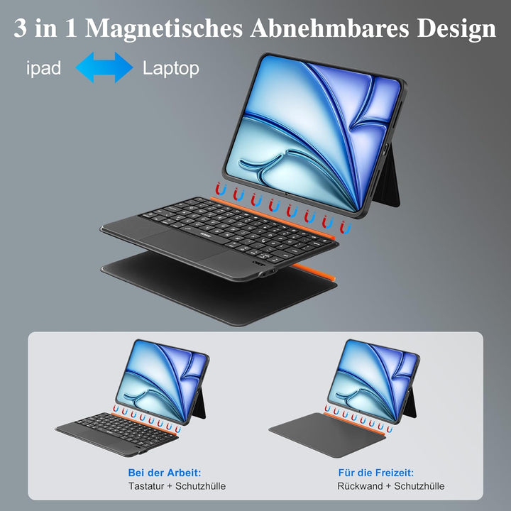 WIWU iPad Tastatur Hülle für Air 11 Zoll M4 A16/10 Gen Magnetische Abnehmbare Tasche Tastatur Stände