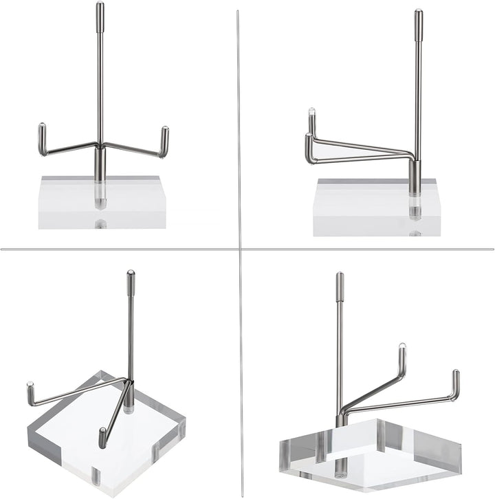BTSKY Mittelgrosse verstellbare silberne Metallarm-Staffelei mit quadratischem Acrylsockel, Display-