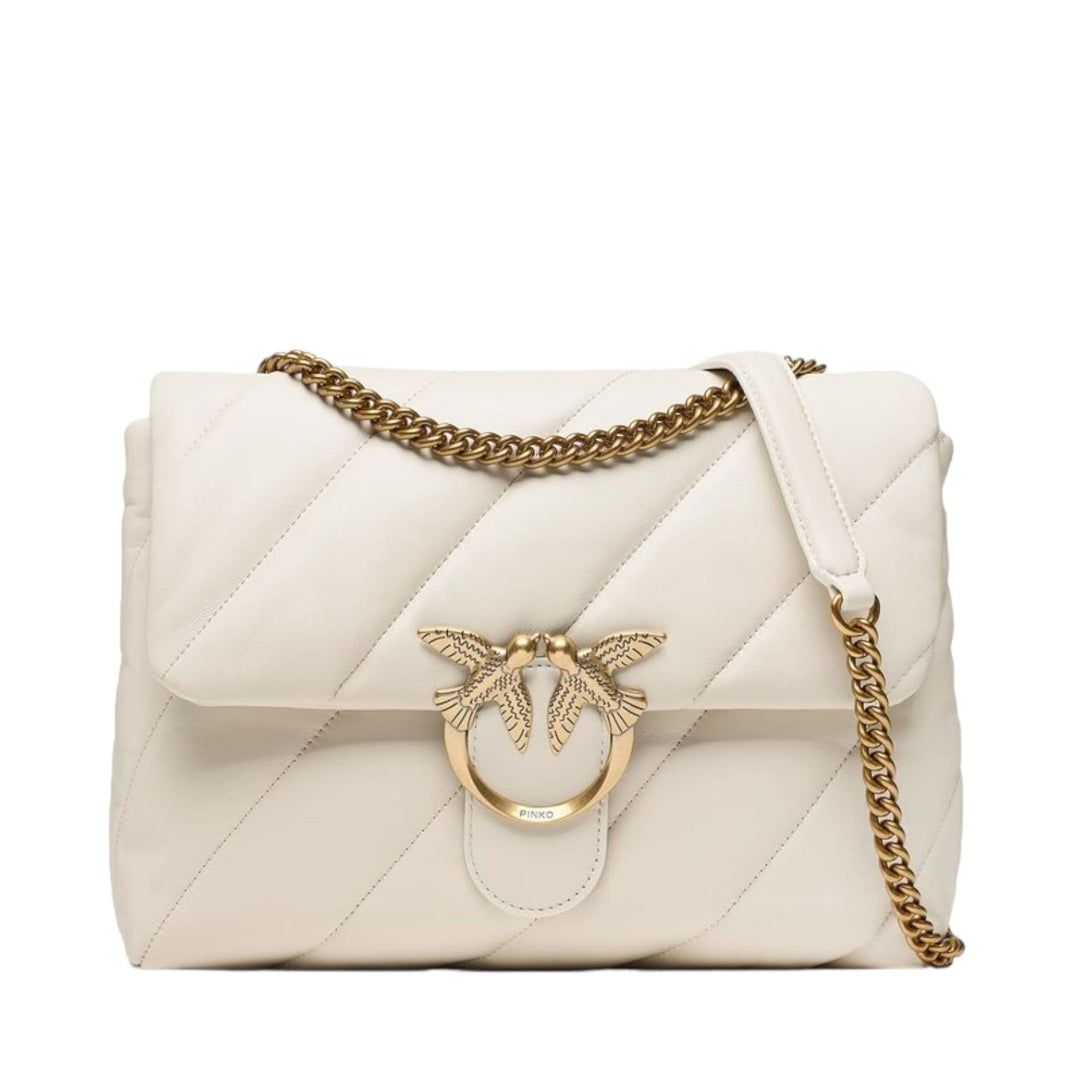Pinko Damen Love Big Puff Cl Sheep Quaste Tasche Z14q_weiss Seide Antique Gold, Z14q_weiss Seide Ant