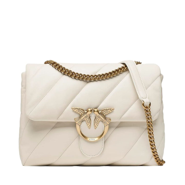 Pinko Damen Love Big Puff Cl Sheep Quaste Tasche Z14q_weiss Seide Antique Gold, Z14q_weiss Seide Ant