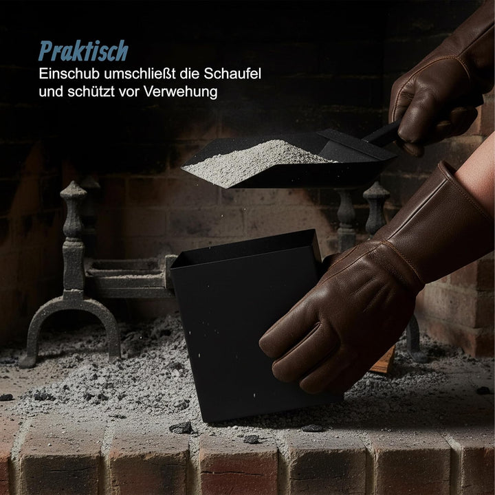 Relaxdays Ascheeimer mit Schaufel, Aschebehälter für Kamin, Grill, Ofen, Aschekasten, Ascheschaufel