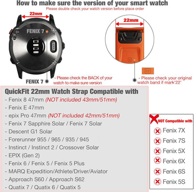 YOOSIDE 22mm Loop Nylon Armband für Garmin EPIX Pro 47mm / Fenix 6 / Fenix 5 / Fenix 7, Ultraleichte