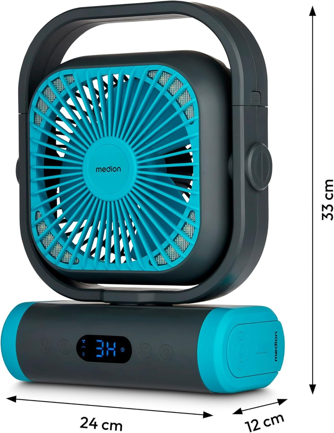 MEDION Ventilator E10 TF (Akku, Mini Ventilator, USB Ventilator klein mit Licht, Fernbedienung, 5 St