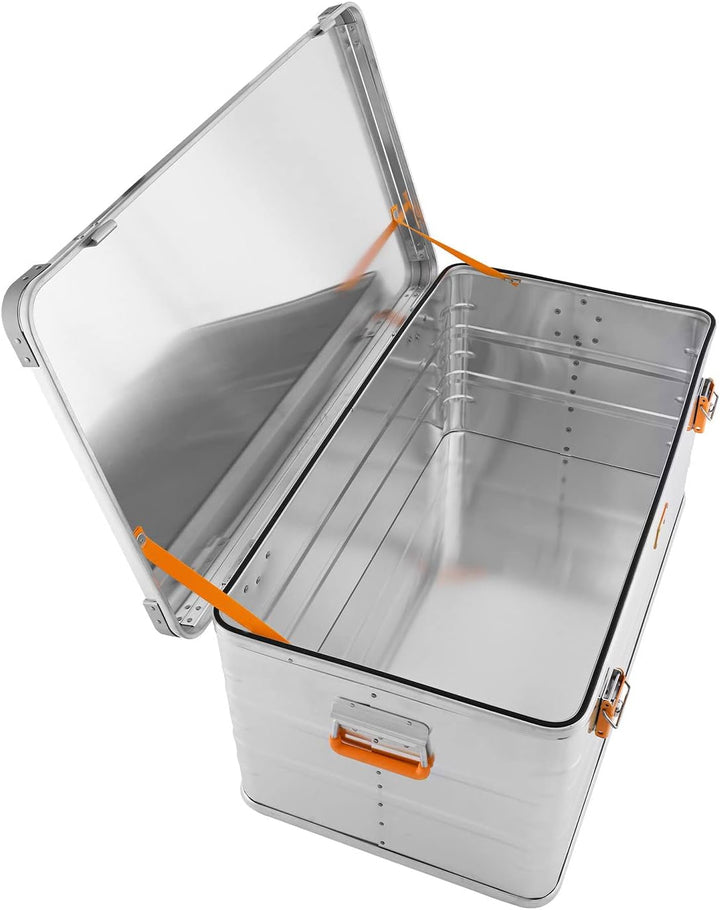 Alubox Alukiste abschliessbar E141 - Premium Aluminium Lagerbox 141 Liter - Deckel mit Aluminium Dru
