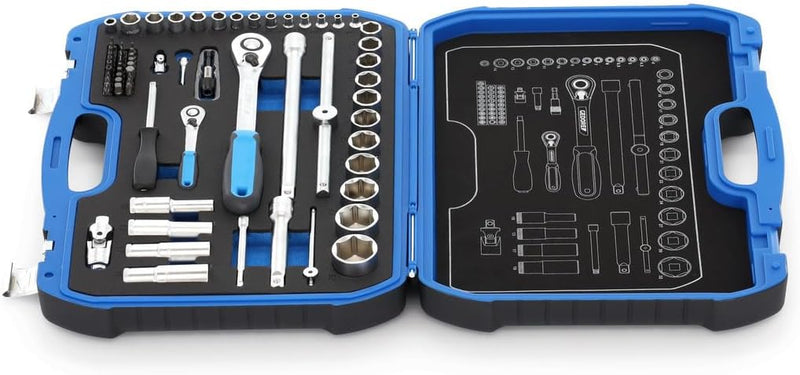 GEDORE Steckschlüsselsatz, Set 69-teilig, 1/4 + 1/2 Zoll, Werkzeug, Nüsse Knarre Bits, für KFZ, 19 B