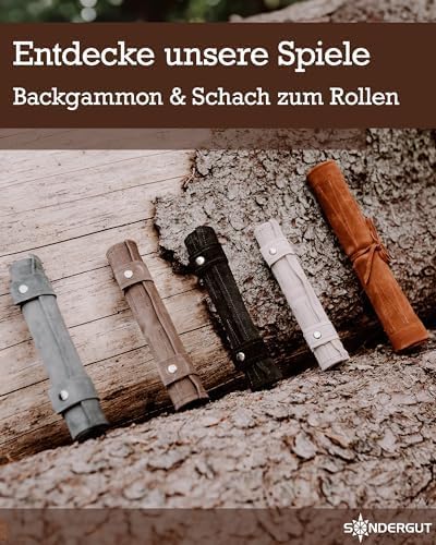Sondergut - Backgammon (Black) / Echtleder Roll-Backgammon/Reisespiel für Erwachsene und Kinder/für