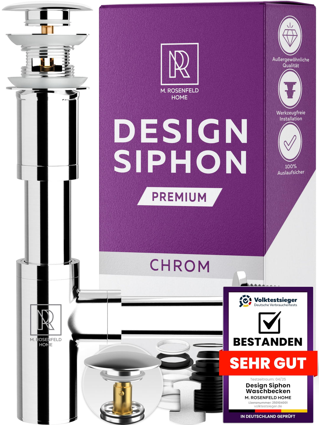 Ablaufgarnitur Waschbecken POP UP mit Überlauf + Design Siphon Waschbecken Extra starke 304er Edelst