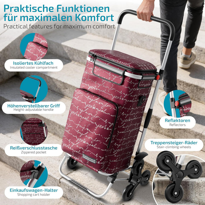 Rubberneck Einkaufstrolley - Klappbarer Einkaufswagen - Kühlfach - Höhenverstellbarer Griff - Rot, R