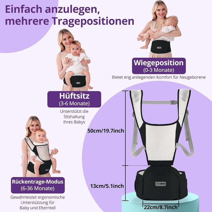 Ergonomische Babytrage mit Verstellbarem Gurt - 6-in-1 Neugeborenen-Kleinkind-Tragetuch, Atmungsakti