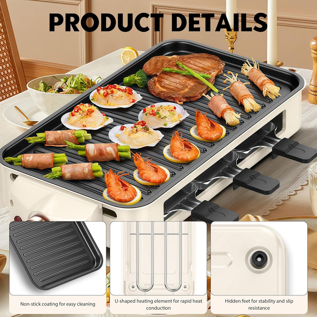 1500W Hot Pot Elektrisch mit Grillplatte, 2 in 1 Hotpot Elektrisch Pot und BBQ Grill, Smokeless mit