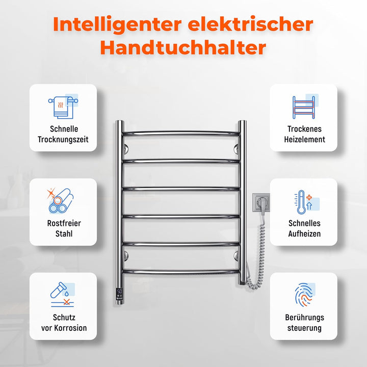 NAVIN Elektrischer Handtuchtrockner Camellia 480х600 mit Sensor und Timer Rechts - Edelstahl Kratzfe