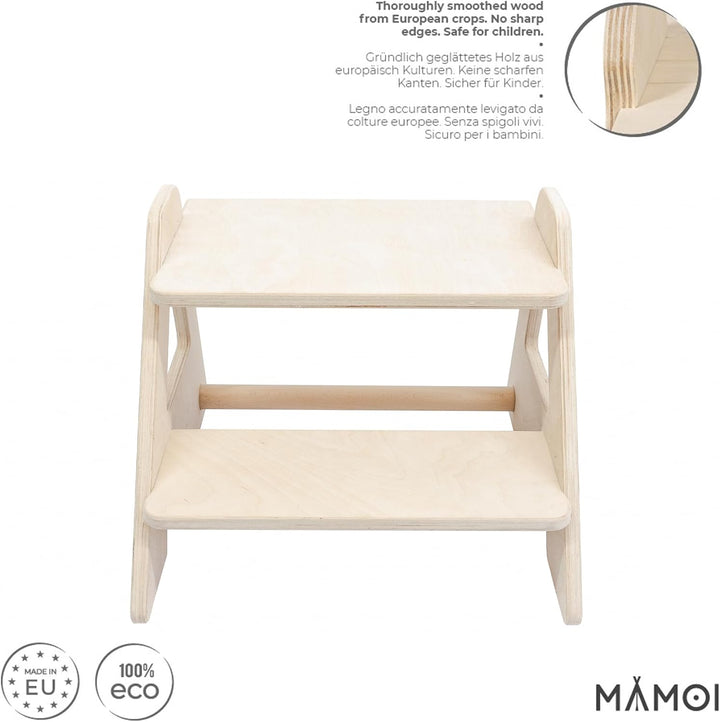MAMOI® Kinder Tritthocker Zweistufig aus natürlichem Holz | Modernes Design Stockerl für Kinder | Si