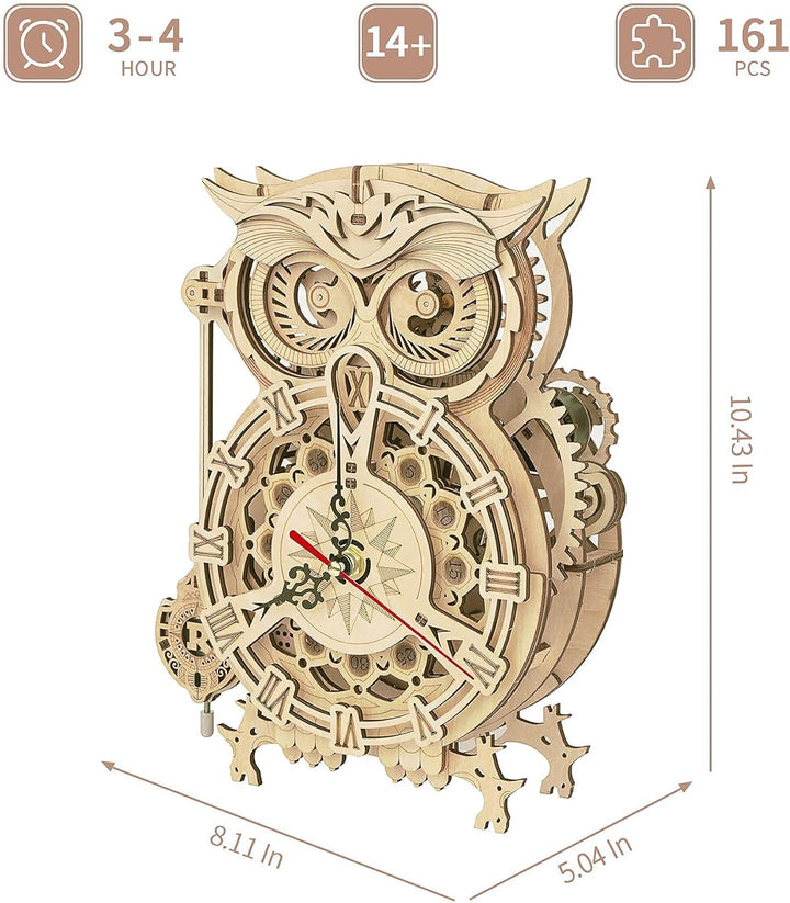 Robotime 3D Puzzle Holz Eule Uhr, Hölzerne Mechanische Modellbausatz für Erwachsene, Handwerk Holzba