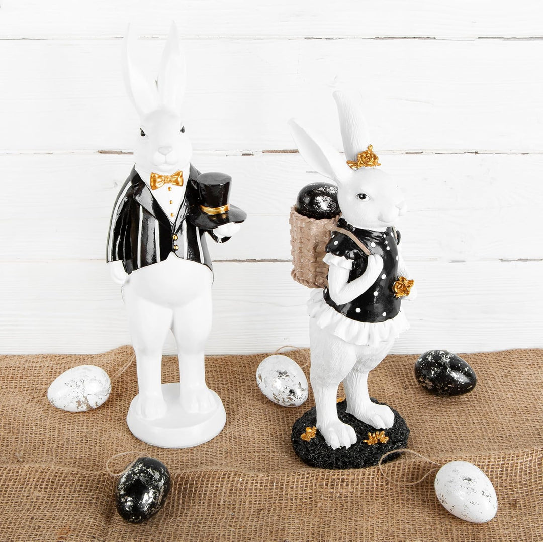 Logbuch-Verlag Elegantes Hasen Paar 30 cm Osterhasen Figuren Mann + Frau Hochzeitspaar schwarz weiss