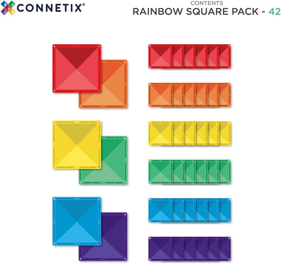 CONNETIX Magnetische Fliesen Regenbogen Quadrat Packen, 42 Stück