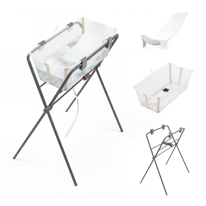 Stokke Flexi Bath (Sandy Beige) + Newborn Support + Flexi Bath Stand - Ideal für Neugeborene &amp; Kinde