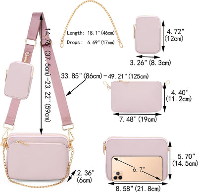 UTO Kleine Umhängetasche Damen 3 in 1 Crossbody Bag Damen Breiter Gurt mit Münzbeutel Handtasche mit