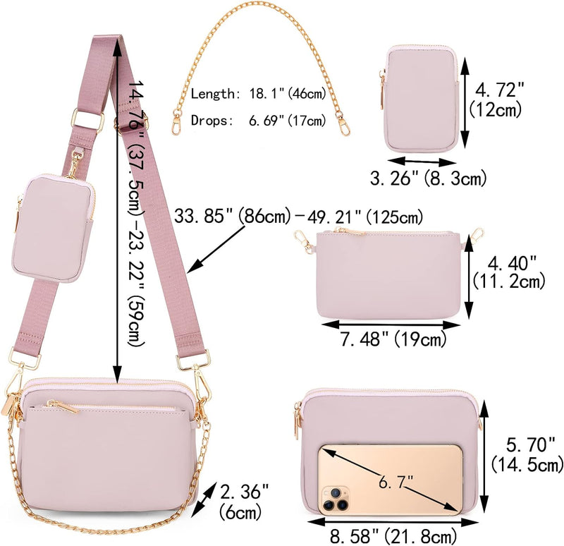 UTO Kleine Umhängetasche Damen 3 in 1 Crossbody Bag Damen Breiter Gurt mit Münzbeutel Handtasche mit