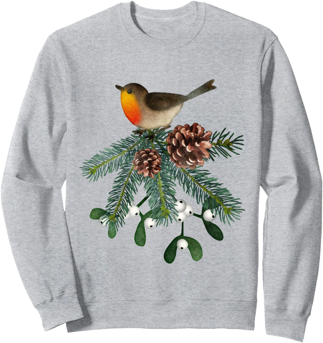 Weihnachtsvogel immergrüne Girlande Schneebeeren Tannenzapfen Gärtner Sweatshirt