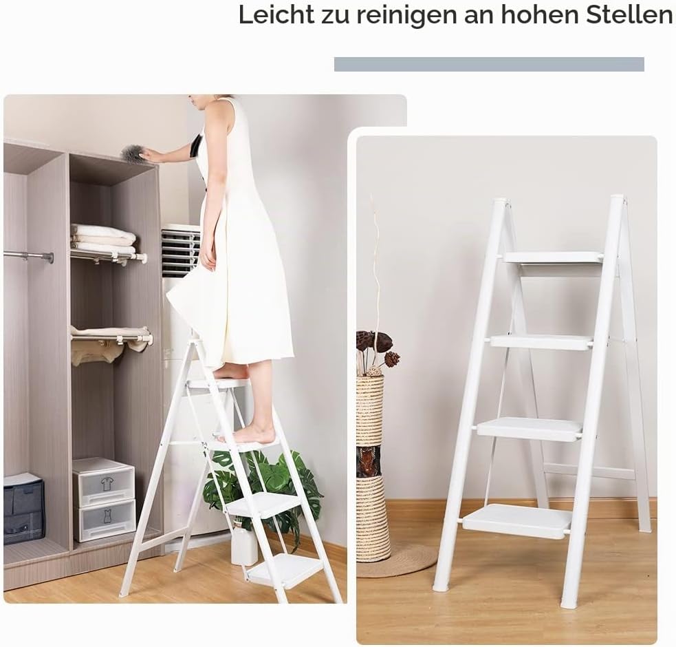 BAOYOUNI Trittleiter 4 Stufen Klappbar Haushaltsleiter Leiter Rutschfeste Stufenleiter 20 cm Breite
