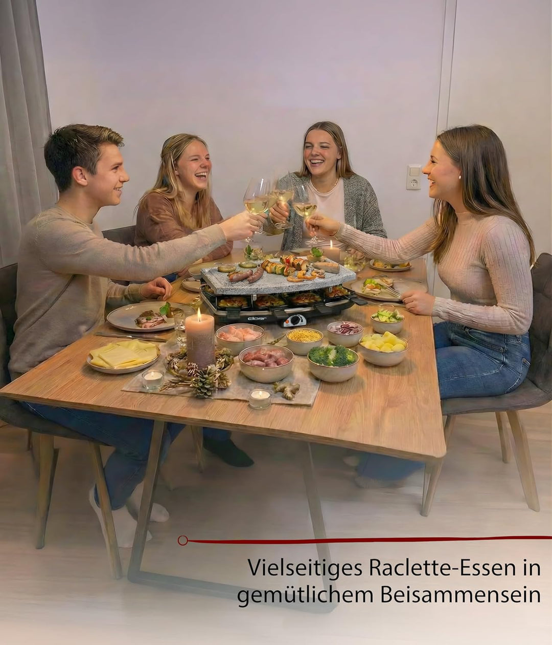 Cloer 6430 Raclette-Grill mit Naturstein, (1200 Watt, 8 Pfännchen antihaftbeschichtet mit wärmeisoli