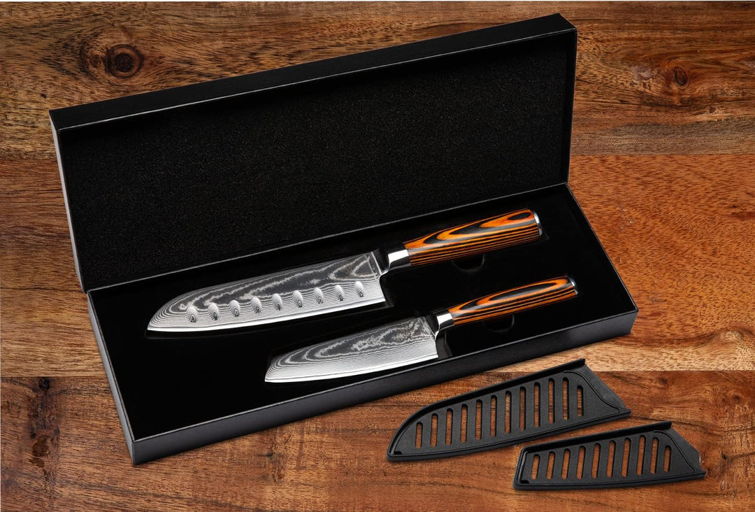 Wolfblood Damastmesser-Set 2er (30cm und 24cm) Profi-Damast-Küchenmesser Set aus 67 Lagen Damaststah