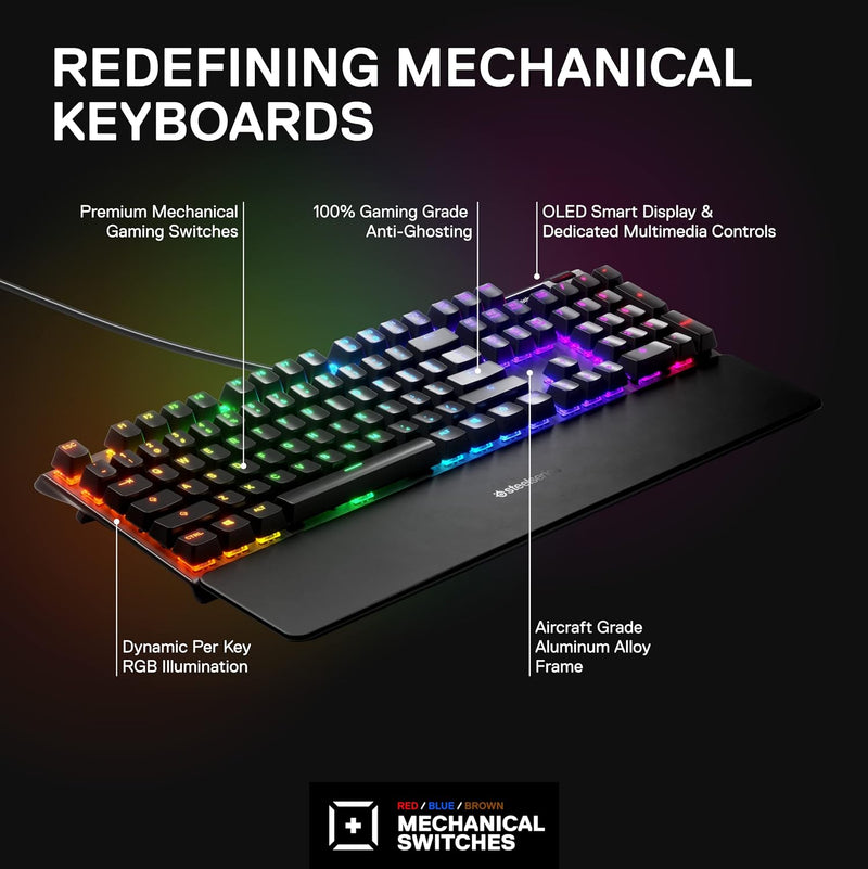 SteelSeries Apex 7 - Mechanische Gaming-Tastatur – OLED Smart Display – Rot Schalter – Amerikanisch