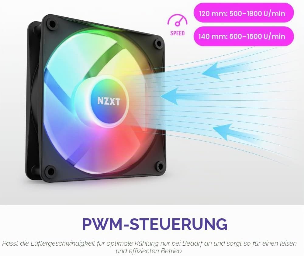 NZXT F120 RGB Core – 120 mm nabenmontierter RGB-Lüfter – 8 einzeln ansteuerbare LEDs – Halbtranspare