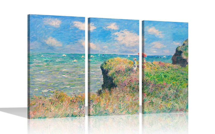 Kunstdruck auf Leinwand, gerahmt, Motiv "The Cliff Walk at Pourville", 50 x 25 cm, 3 Stück 50 x 25cm
